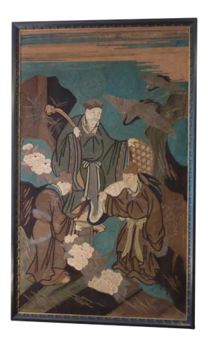 19th Century Chinese Teal Framed Kesi Tapestry