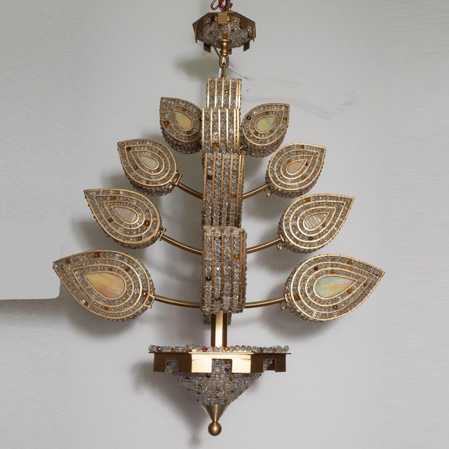 Maison Baguès Beaded and Stained Glass Foliate Motif Chandelier by Marcelo Bessa For Sale - Image 4 of 13