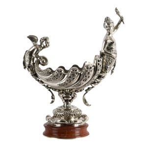 Antique Silver Plate Figural Liberty & Cherub Centerpiece Bowl on Marble Base, Circa 1890