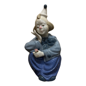 Vintage Porcelana De Cuernavaca Hand-Painted Porcelain "Pensive Clown" Figurine, Mexico