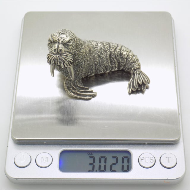 3-Oz. Vintage Italian Handmade Genuine Silver Walrus Large Figurine by Mario Cerreti of Arezzo, 1950s Heavy Solid 800 Silver Statue Decor For Sale - Image 12 of 14