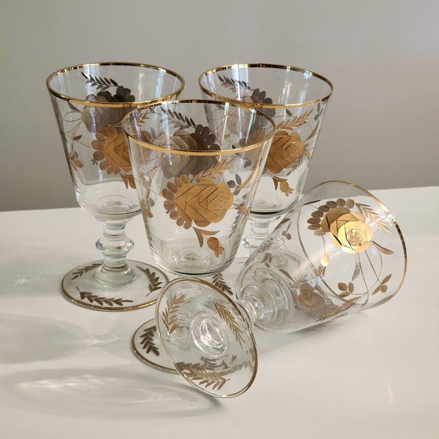 1960s 24k Gold Encrusted Crystal Classic Wine Glasses - Set of 4 For Sale - Image 14 of 16