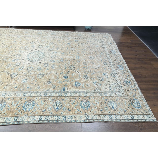 Textile 1970s Vintage Persian Handmade Wool Cotton Beige Area Rug For Sale - Image 7 of 11