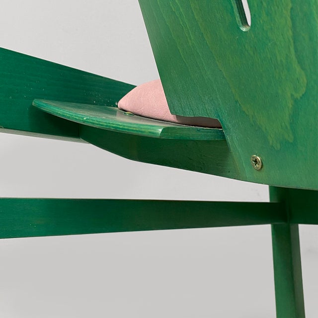 French Modern Argos Armchair in Pink Leather and Green Wood by Baumann, 1970s For Sale - Image 17 of 18