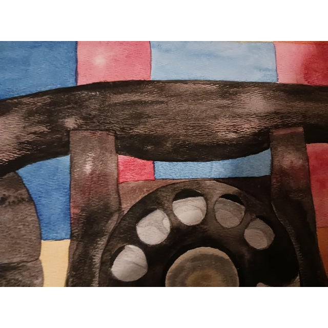 1980s 1982 Modernist Telephone Watercolor Painting For Sale - Image 5 of 8