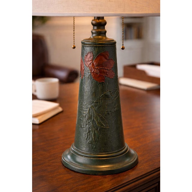 Arts & Crafts Mid-20th Century Arts & Crafts Style Verdigris Floral Cast Metal Table Lamp For Sale - Image 3 of 11
