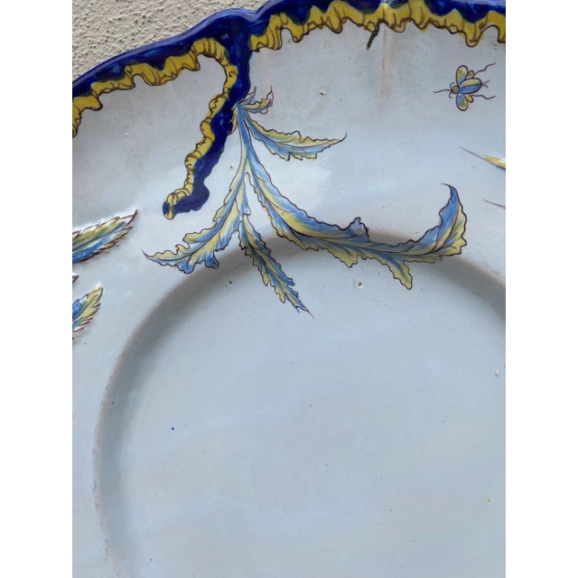 French Faience Handled Platter Botanical Saint Clement, Circa 1900 For Sale - Image 4 of 9