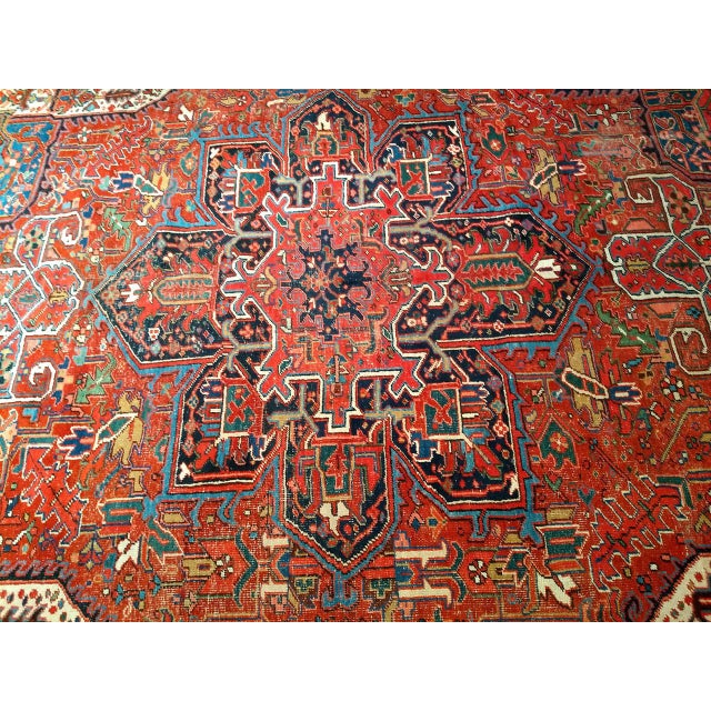 Antique Persian Heriz Karajah Rug, Hand-Knotted Wool, Geometric Medallion Pattern, Brick-Red & Navy, 9x12 For Sale - Image 17 of 17
