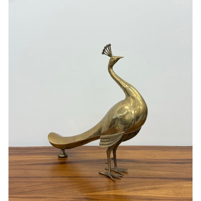 Late 20th Century Vintage Polished Brass Peacock For Sale - Image 5 of 6