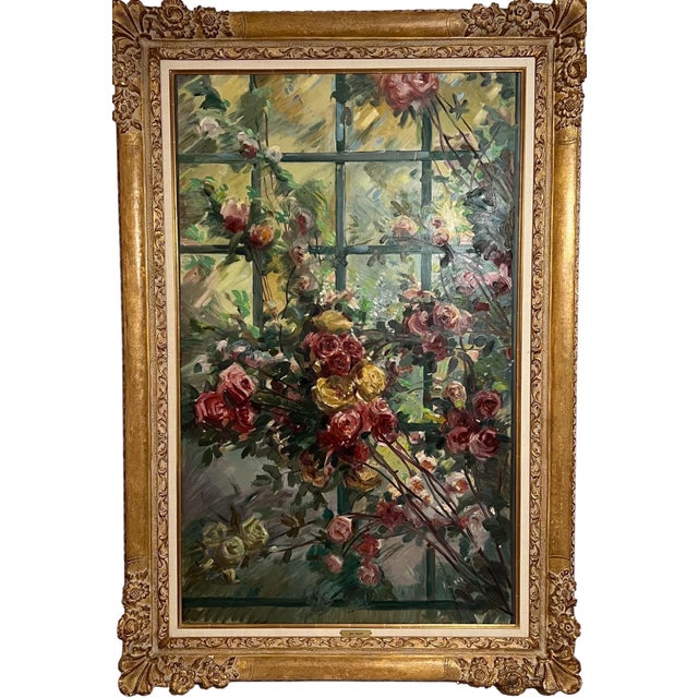 Jean Chaleye, French (1878 - 1960) Oil on canvas "Still Life of Roses". Hand signed Brass name plate attached to frame,...