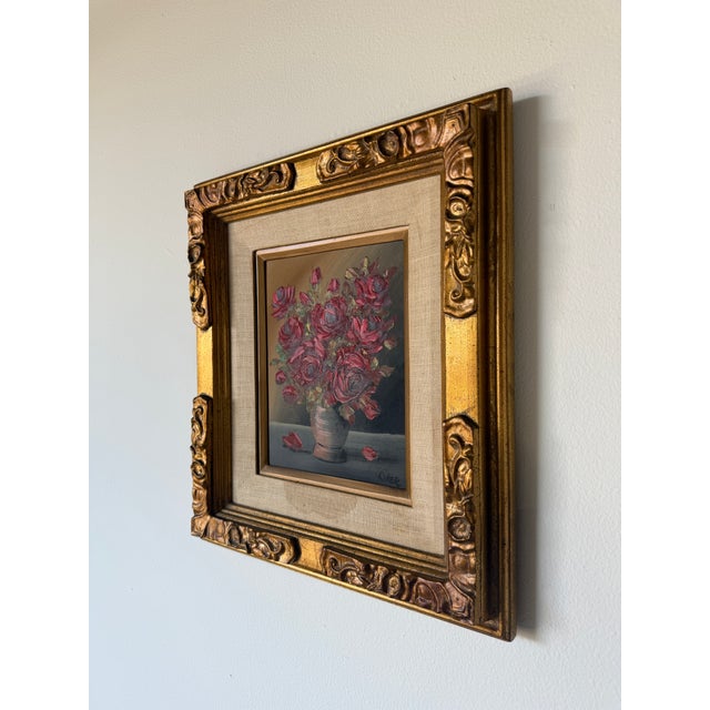 1970s 1970s Vintage Riher Red Roses Floral Still Life Oil Painting on Masonite – Framed For Sale - Image 5 of 9