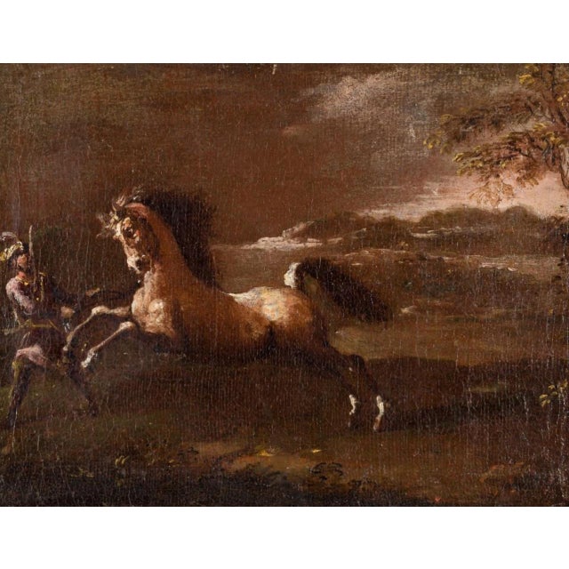Neapolitan School Artist, Landscapes with Equestrian Scenes, Oil Painting on Canvases, Set of 2 For Sale - Image 6 of 9