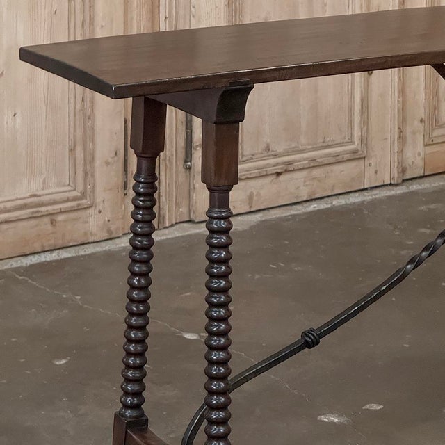 Wood 19th Century Spanish Walnut Console ~ Sofa Table With Wrought Iron For Sale - Image 7 of 18