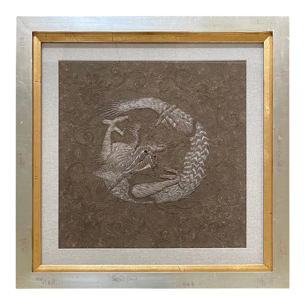 Framed Japanese Relief Embroidery Textile Art of Dragon | Chairish