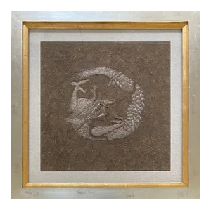 Framed Japanese Relief Embroidery Textile Art of Dragon
