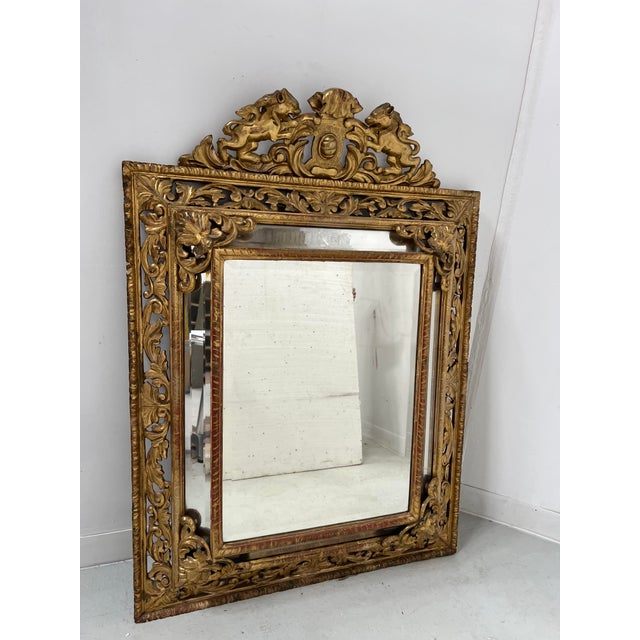 Antique Louis XIV Style Mirror with Gilded Stucco Wood Frame, 19th Century For Sale - Image 18 of 18