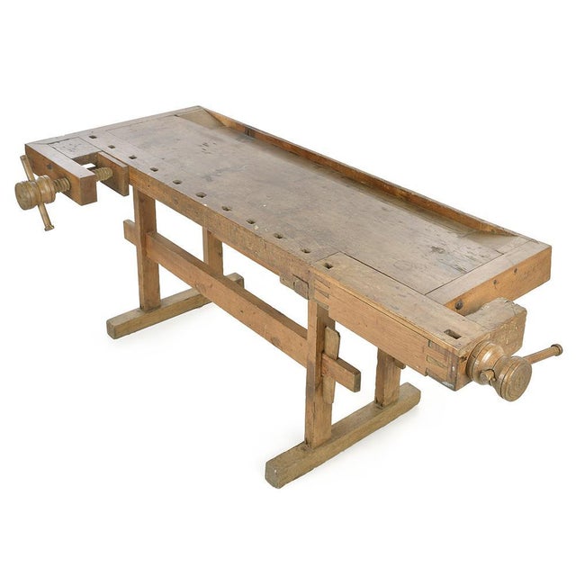 Brown Antique Workbench in Solid Oak For Sale - Image 8 of 8
