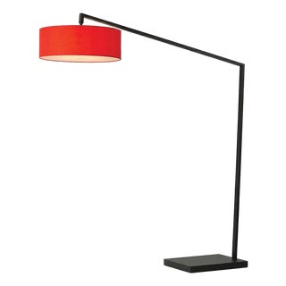 Stretch 87"h 1-Light Arc Lamp, Crimson Red Linen Shade, Black Body, Dimmable, for Living Room or Bedroom For Sale