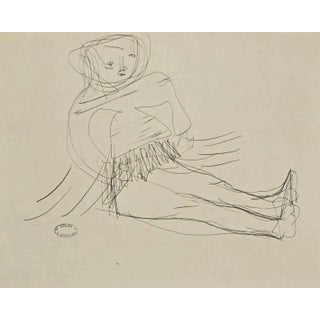 Lucien Coutaud, Child Doll, China Ink Drawing, Mid-20th Century For Sale