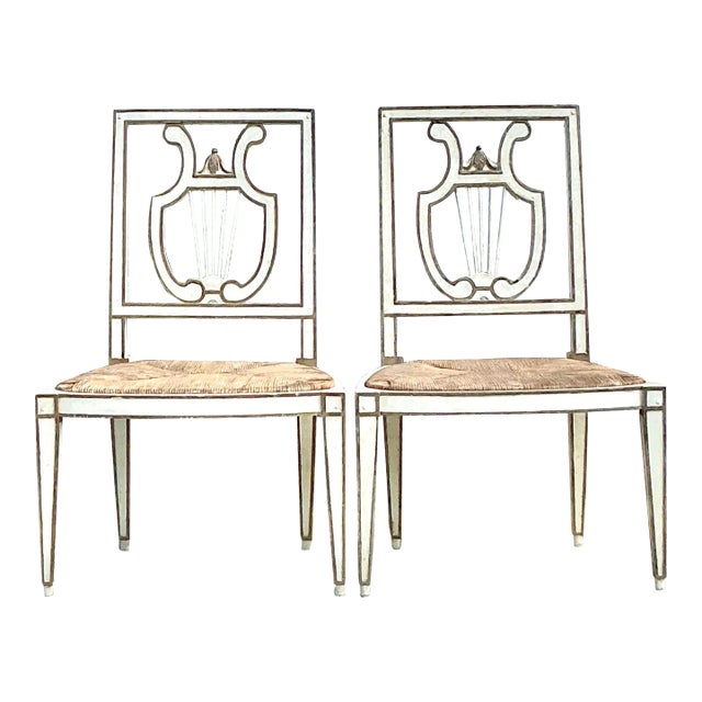 Vintage Regency Niermann Weeks Lyre Back Rush Dining Chairs - a Pair For Sale