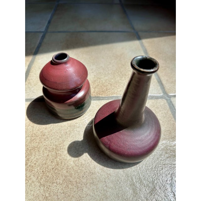 Brown and Ruby ​​Red Studio Ceramic Art Bottleneck Vase by Jürgen Riecke, Germany, 1960s For Sale - Image 14 of 15