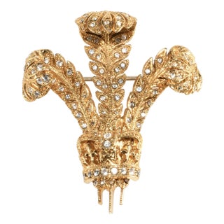 Vintage Butler & Wilson Prince of Wales Feather & Crown Brooch Gold-Plated For Sale
