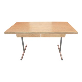 Vintage Mid-Century Modern Whitewashed Oak Desk With Chrome Pedestal Legs – Restored For Sale
