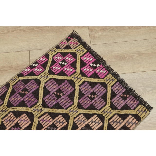 1960s Tribal Ikat Geometric Black Hand Knotted Kilim Rug For Sale - Image 10 of 13