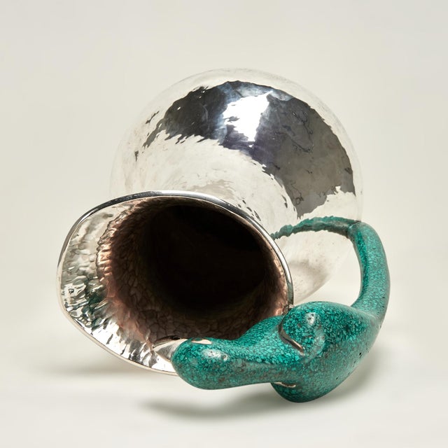 Metal Large Mid Century Los Castillos Silver on Copper Pitcher With a Parrot Handle For Sale - Image 7 of 12