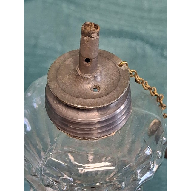 Matched Pair Antique 1830s-1850s Flint Glass Whale Oil Lamps Pewter Burner For Sale - Image 11 of 14