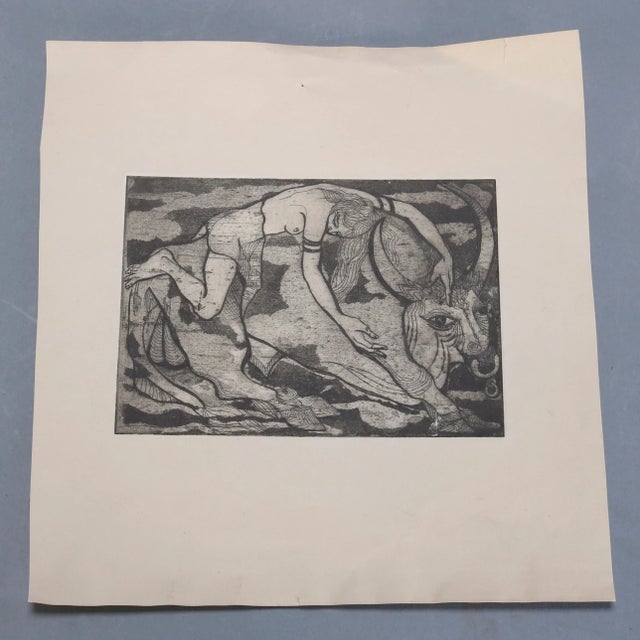 A collection of 4 James Joseph Kearns expressionist lithographs depict figures in various settings, circa 1954 Measures:...