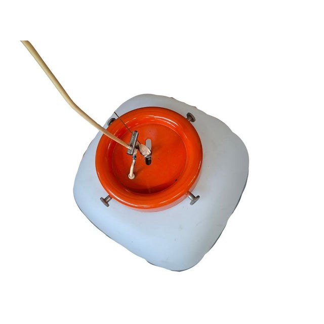 Metal Vintage Space Age Pendant Lamp in Opal Glass and Orange Metal, 1970s For Sale - Image 7 of 11