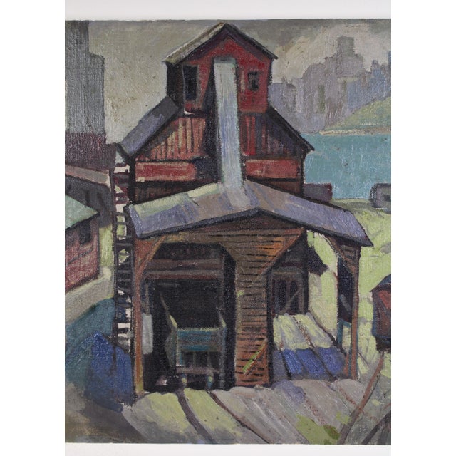 Paint Antique Wpa 1912 Oil Painting of Shipping Yard by Frank Culman For Sale - Image 7 of 9