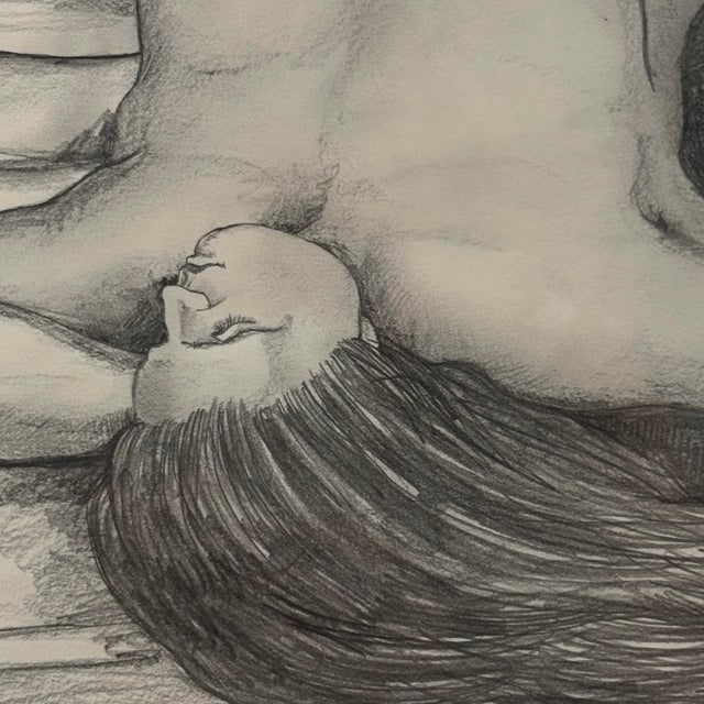 1990s Vintage 1994 Signed Female Nude Charcoal Drawing Gold Gilt Frame For Sale - Image 5 of 11