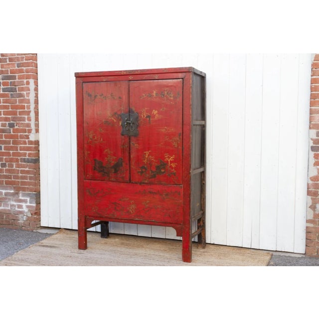 Chinoiserie Mid 19th Century Red & Gilt Chinoiserie Armoire For Sale - Image 3 of 10
