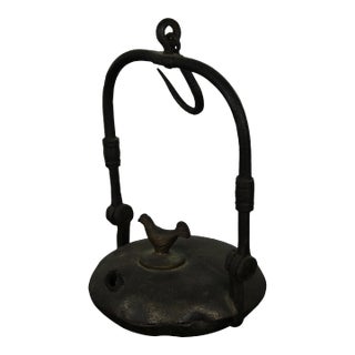 Primitive Antique 18th Century French Miner’s Whale Oil Lantern Brass Rooster For Sale