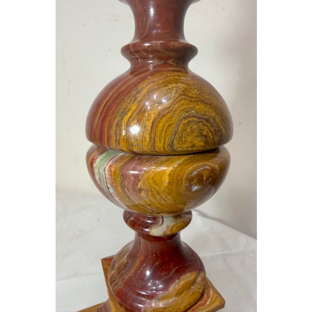 1980s Abstract Large Solid Heavy Brown Purple Green Onyx Stone Electric Table Lamp Light For Sale - Image 12 of 13