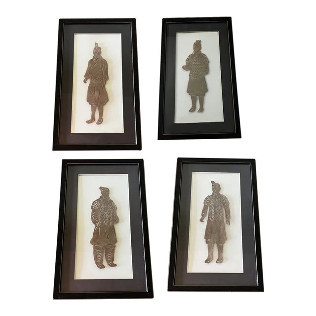 Mid Century Modern Paper Die Cut framed art of Chinese Aristocrats. It's beautifully framed in a simple, elegant black...