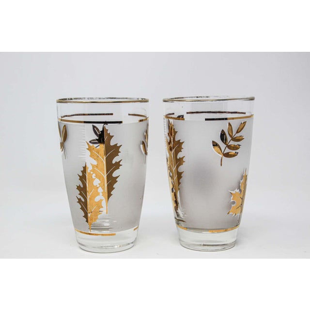 Vintage Libbey Cocktail Glasses Set, Frosted Glass with Gold Leaf For Sale - Image 12 of 18