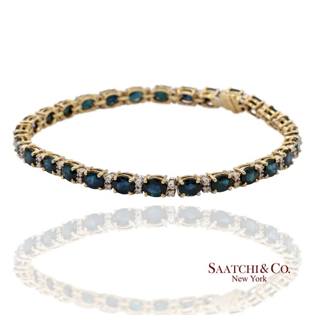 18k Solid Yellow Gold Natural Blue Sapphire and Diamond Tennis Bracelet Metal Type: 18k Solid Yellow Gold Total Item...