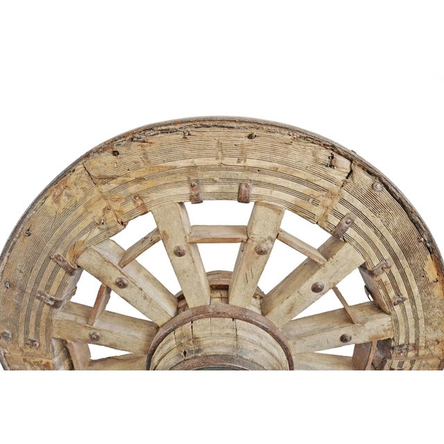 Mid 20th Century Ox Cart Wheel on Stand For Sale - Image 4 of 7