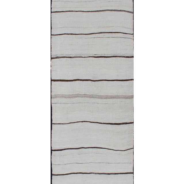 Mid 20th Century Minimalist Design Vintage Turkish Kilim Runner in Off White & Brown Tones For Sale In Atlanta - Image 6 of 11