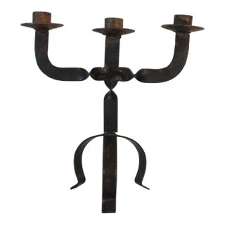 Vintage Brutalist Mid-Century Wrought Iron Candelabra For Sale
