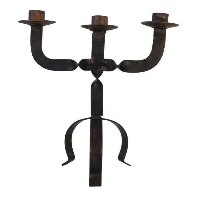 Vintage Brutalist Mid-Century Wrought Iron Candelabra For Sale