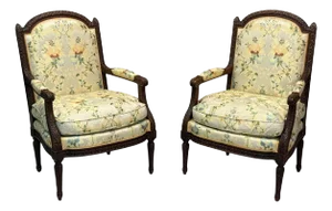 Louis XVI Style, Beechwood, Floral Fabric, Bergere Chairs, France, 1940s