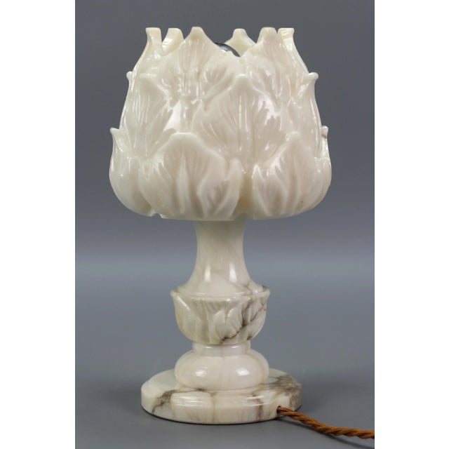 Ivory Mid-Century Italian White Flower Alabaster Table Lamp, 1950s For Sale - Image 8 of 18