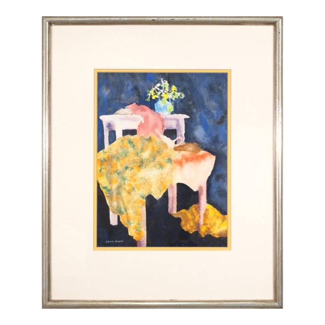 Chuck Bouras - Untitled (Still Life With Table) Signed Contemporary Watercolor For Sale