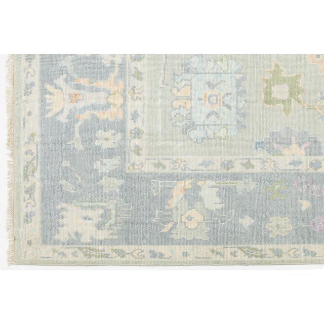 Blue 8x10 Modern Oushak Style Hand-Knotted Wool Area Rug – Pastel Sage & Slate Blue For Sale - Image 8 of 10