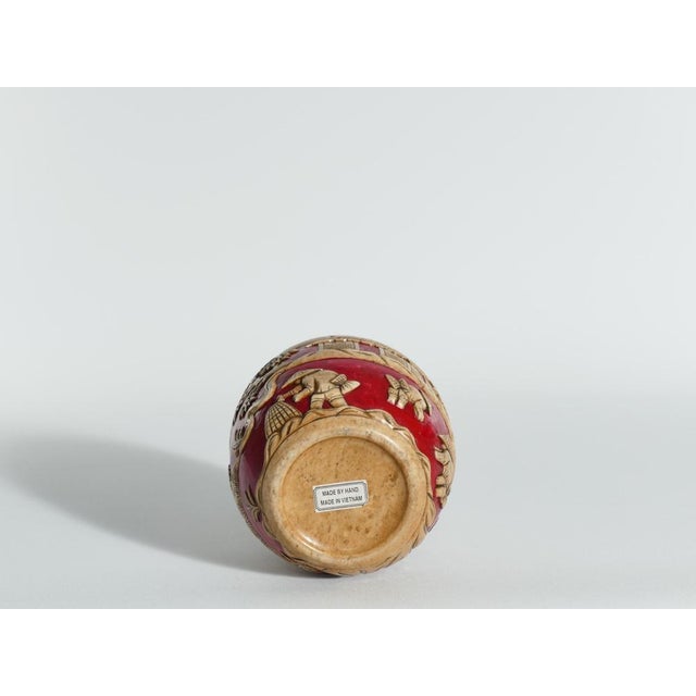 Vintage Vietnamese Red Hand Carved Soapstone Lidded Jar For Sale - Image 6 of 17