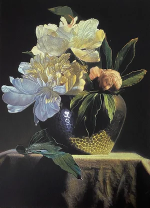 "Peonies and Pewter" Limited Edition Archival Still Life Print by Master Realist Alex Gnidziejko